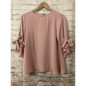 Davi & Dani Shirt Womens Small Blush Pink Peasant Prairie Flowy Short Sleeve